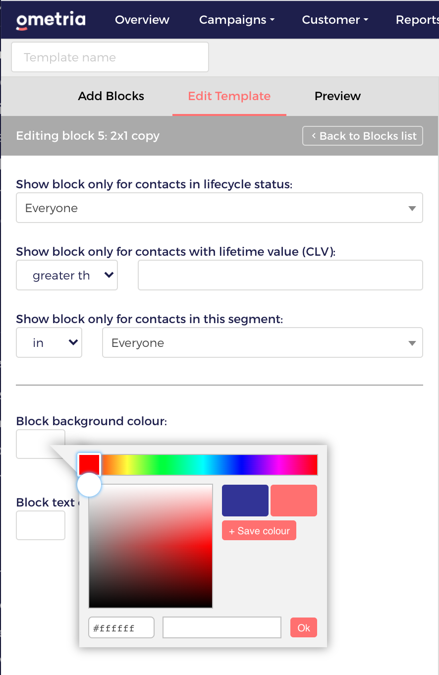 Background and text colours for template blocks – Ometria Help Centre